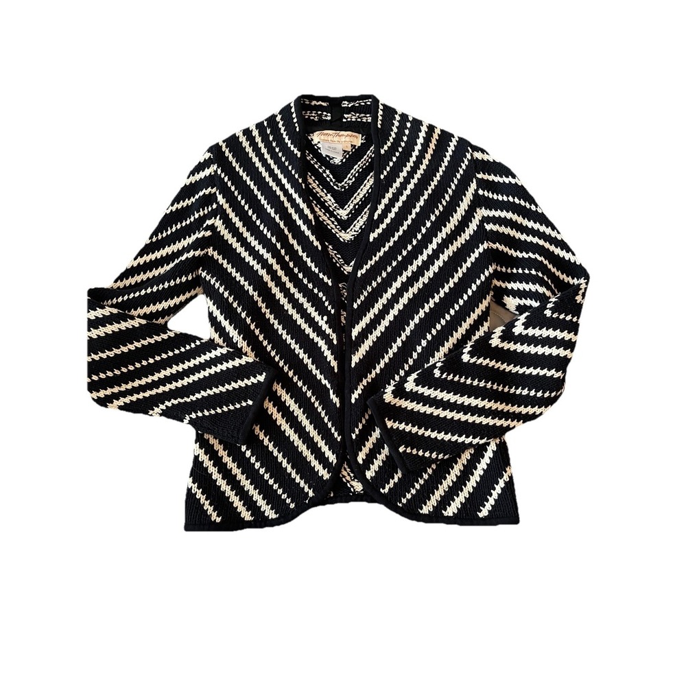VINTAGE NORM THOMPSON CARDIGAN SWEATER  - Small- Black And White Retro Classic